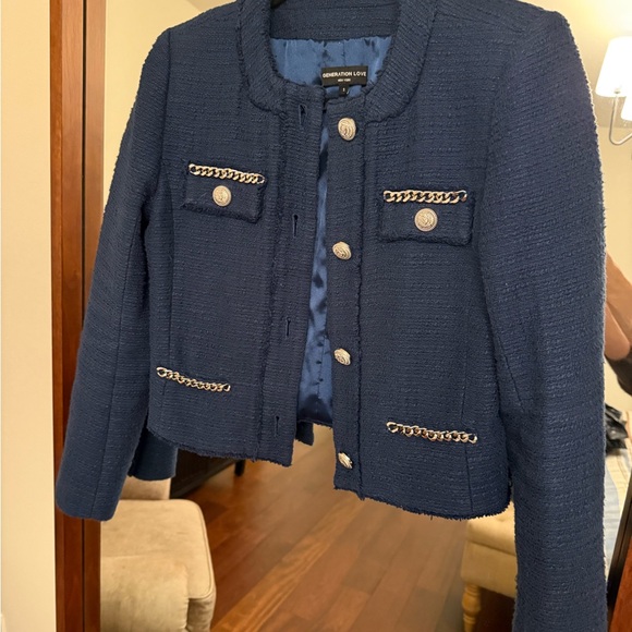 Generation Love Navy Kristen Embellished Tweed Blazer - Picture 5 of 9